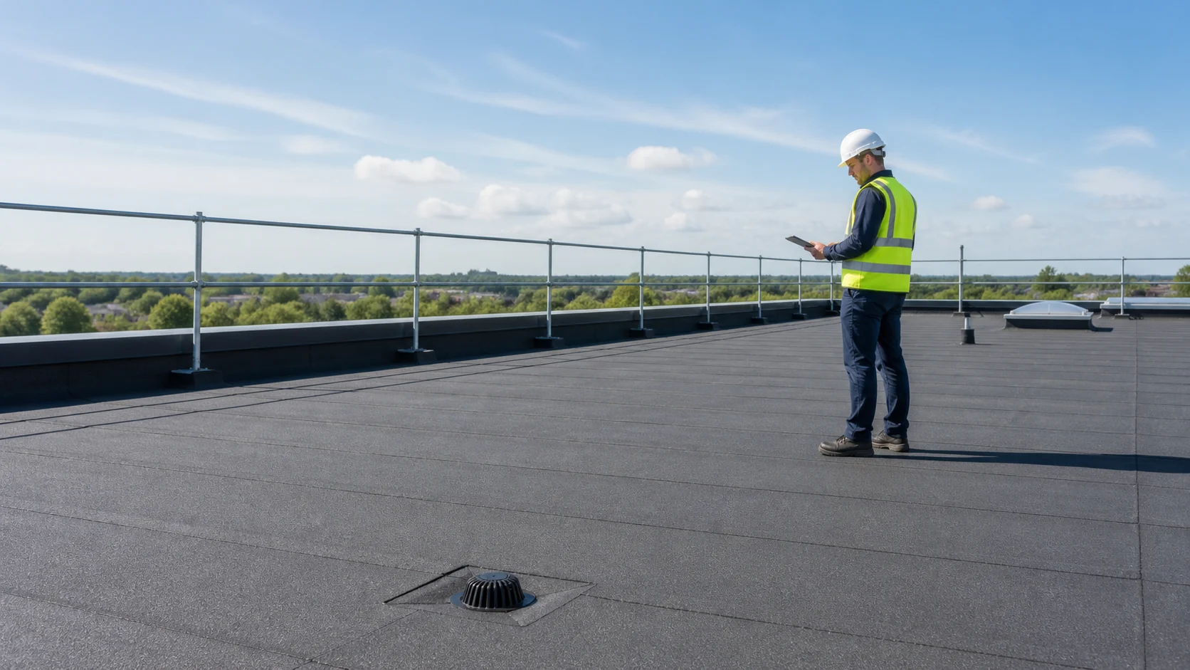 Illustrative roof survey planning at a commercial property; not a completed Zamax project
